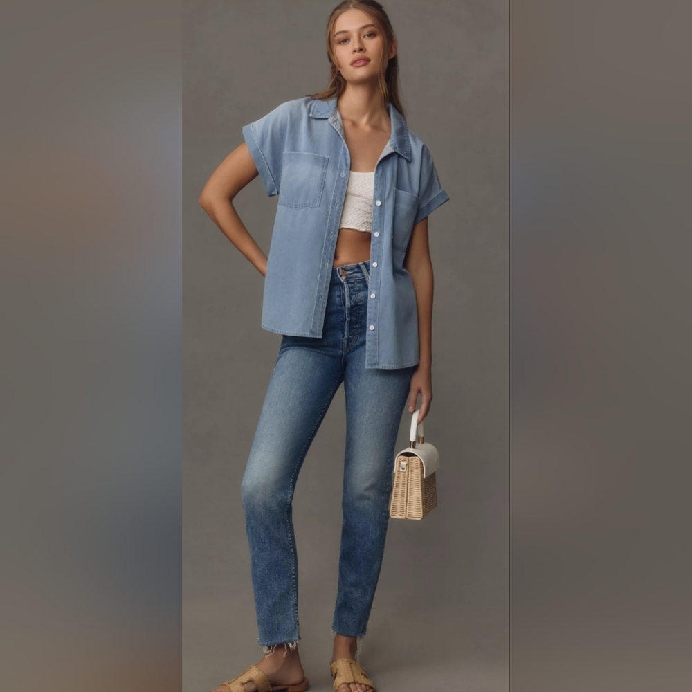 MOTHER The Tomcat Hover Raw Hem Jeans in 'Out for the Evening'. Size 28.